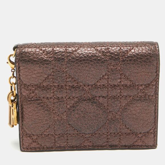 Dior Bronze Cannage Leather Lady Dior Flap Card Case - Picture 1 of 4